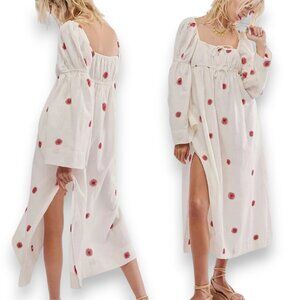 Free People Emory Embroidered Midi Dress White Size Small Cotton Linen